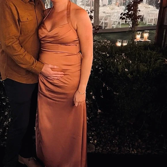 ❗️💲CLOSEOUT SALE: $5 💲❗️- Azazie Backless Halter Dress in Rust - Picture 5 of 8